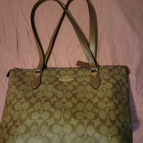 Coach Tan and Brown Signature Tote - Picture 1 of 3